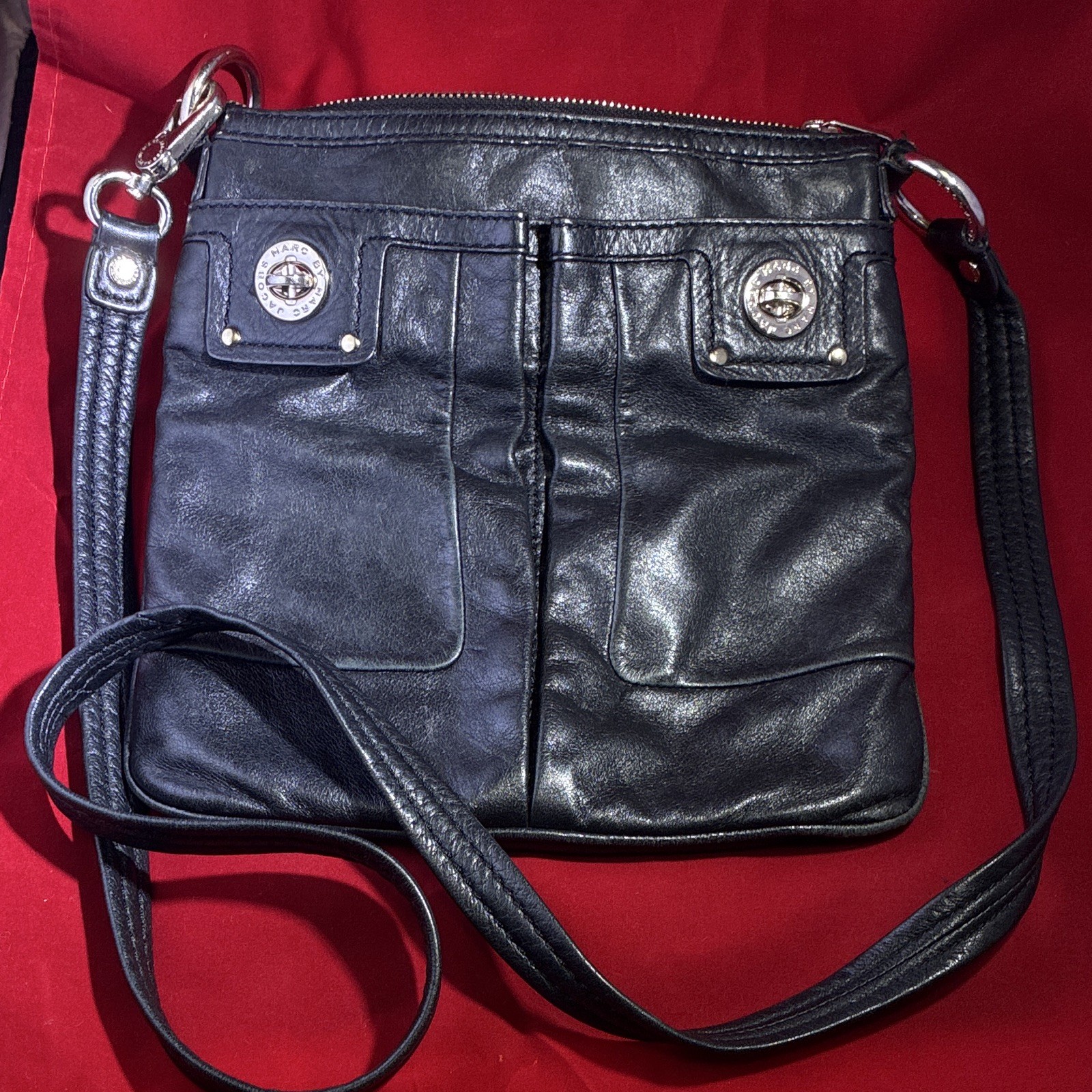 Marc by Marc Jacobs Black Logo Crossbody Bag, Zip, Detachable Strap