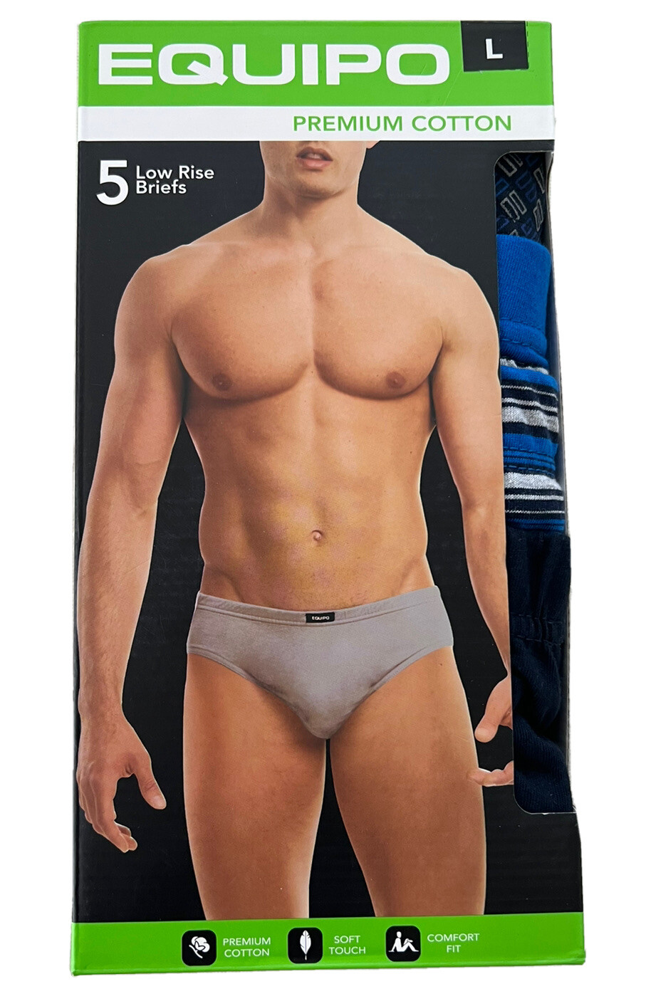 Men’s Equipo 5-Pack Low Rise Briefs (Blue-Black) No Fly Premium Cotton Underwear