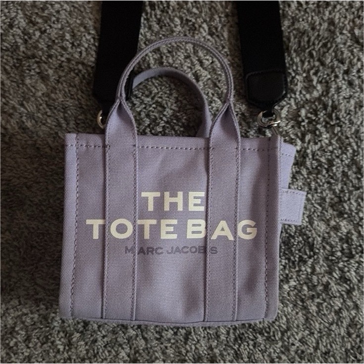 Marc Jacobs The Tote Bag Mini Purple Logo Tote w/ Detachable Strap, Top Handle