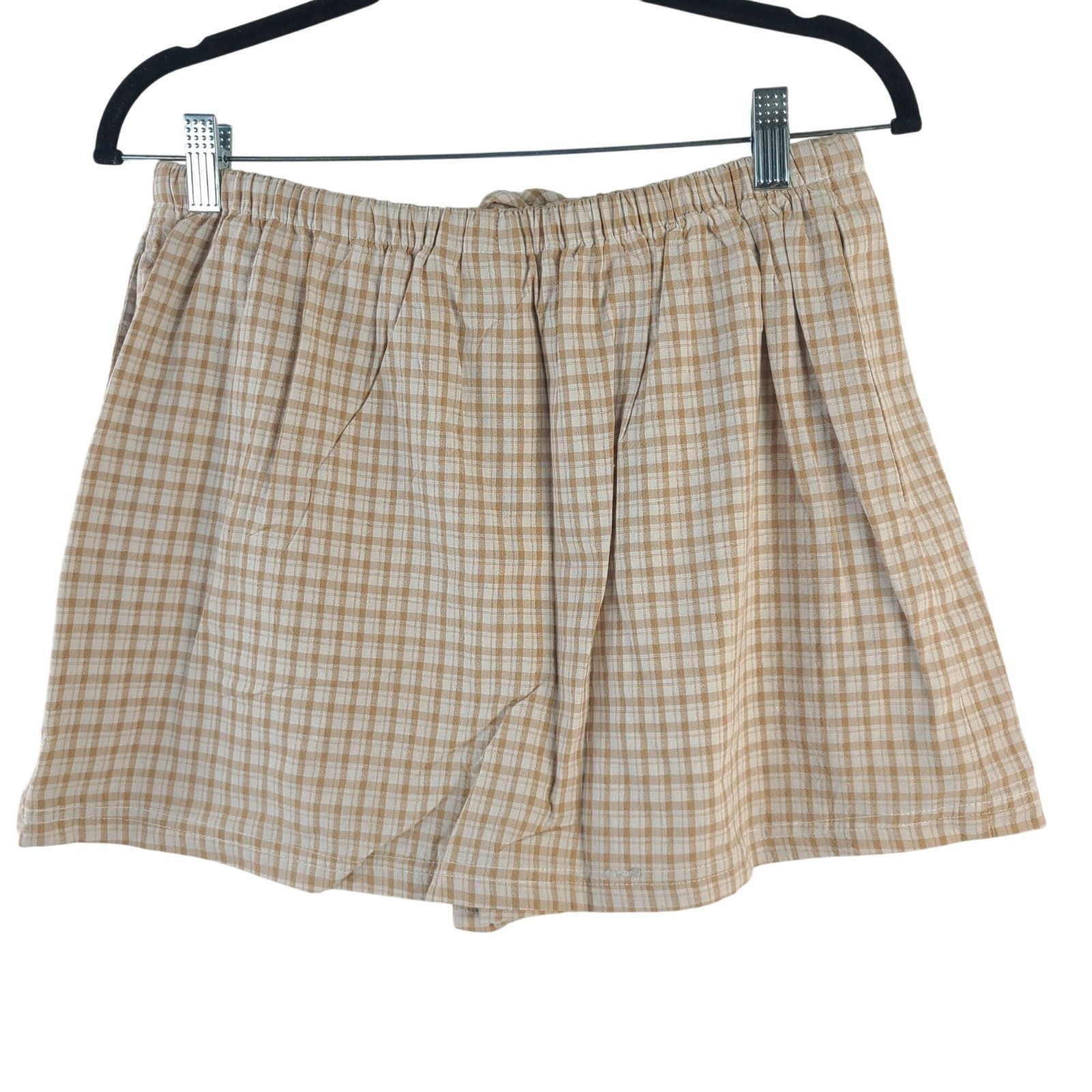 NEW Rhythm London Check Skort Beige & White Plaid Cotton Blend Women’s Size 8