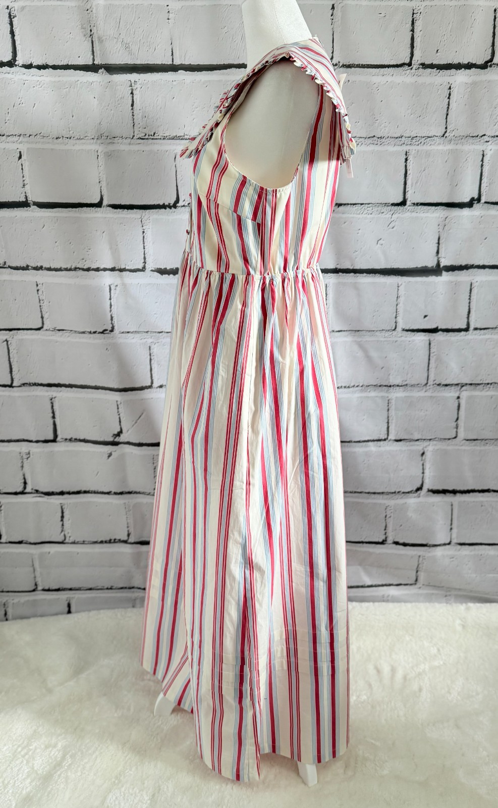 NWT Caroline Constas Striped Cotton Maxi Dress Peter Pan Collar Size S