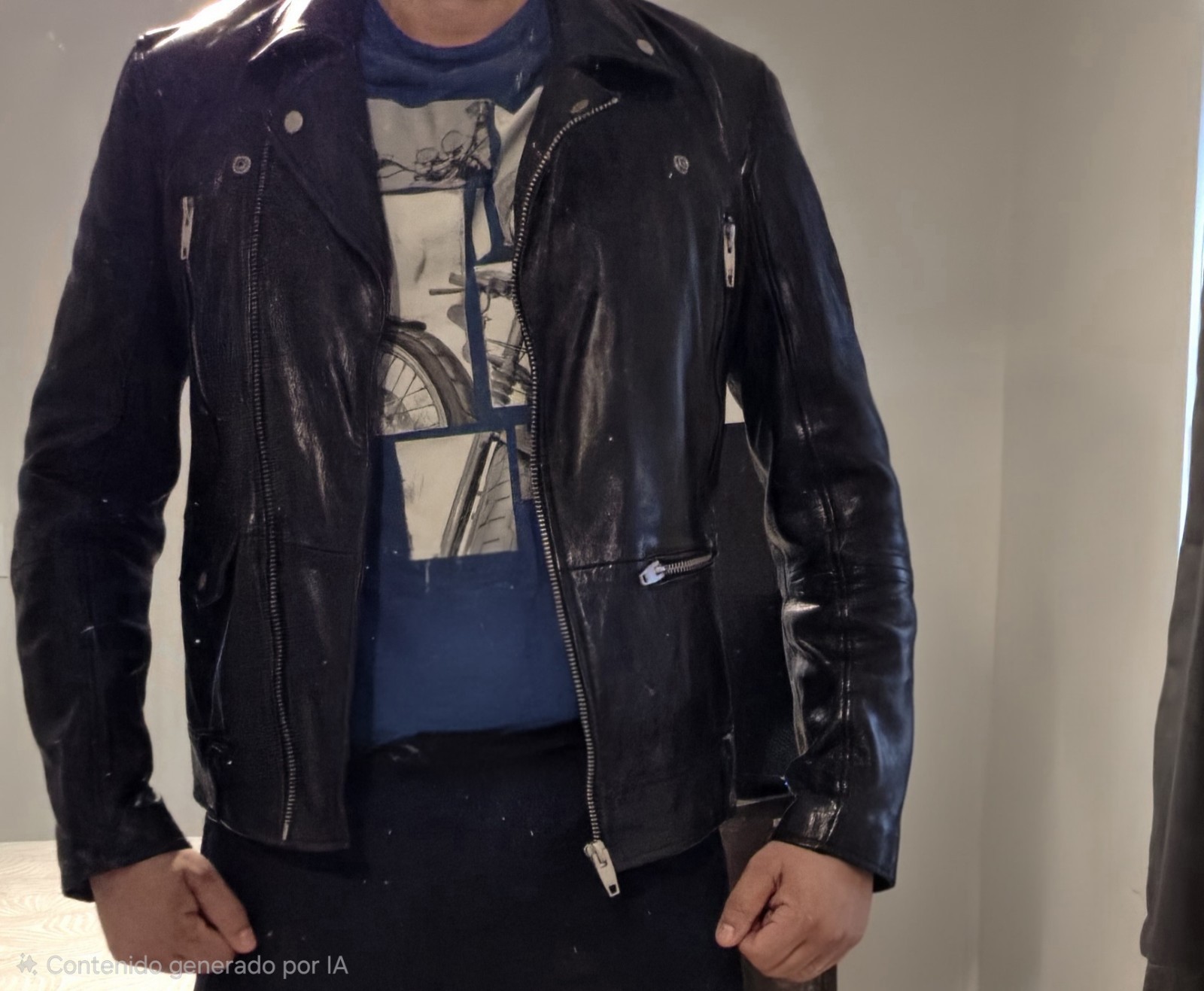 ZARA Men’s Black Biker Jacket Leather Size M Full Zip Button Pockets Short