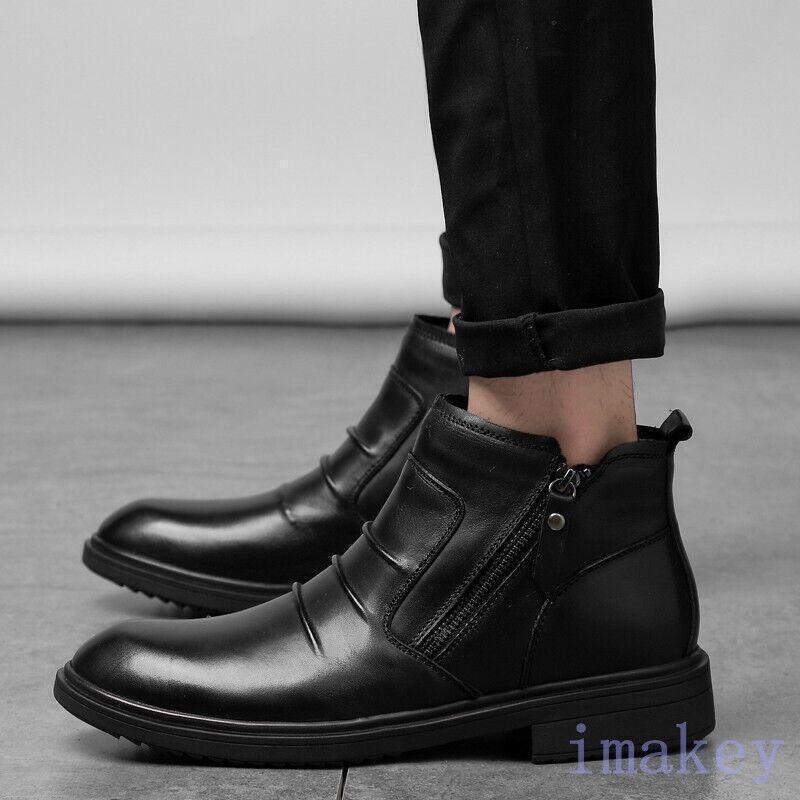 Mens Dress Business Ankle Boots Formal Casual Leather Side Zip Round Toe Shoes