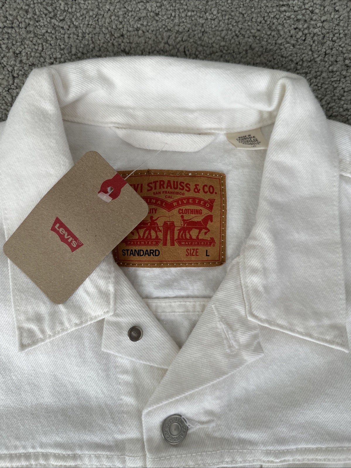 LEVI’S Men’s Large Ivory White Denim Trucker Jacket Inner Pockets
