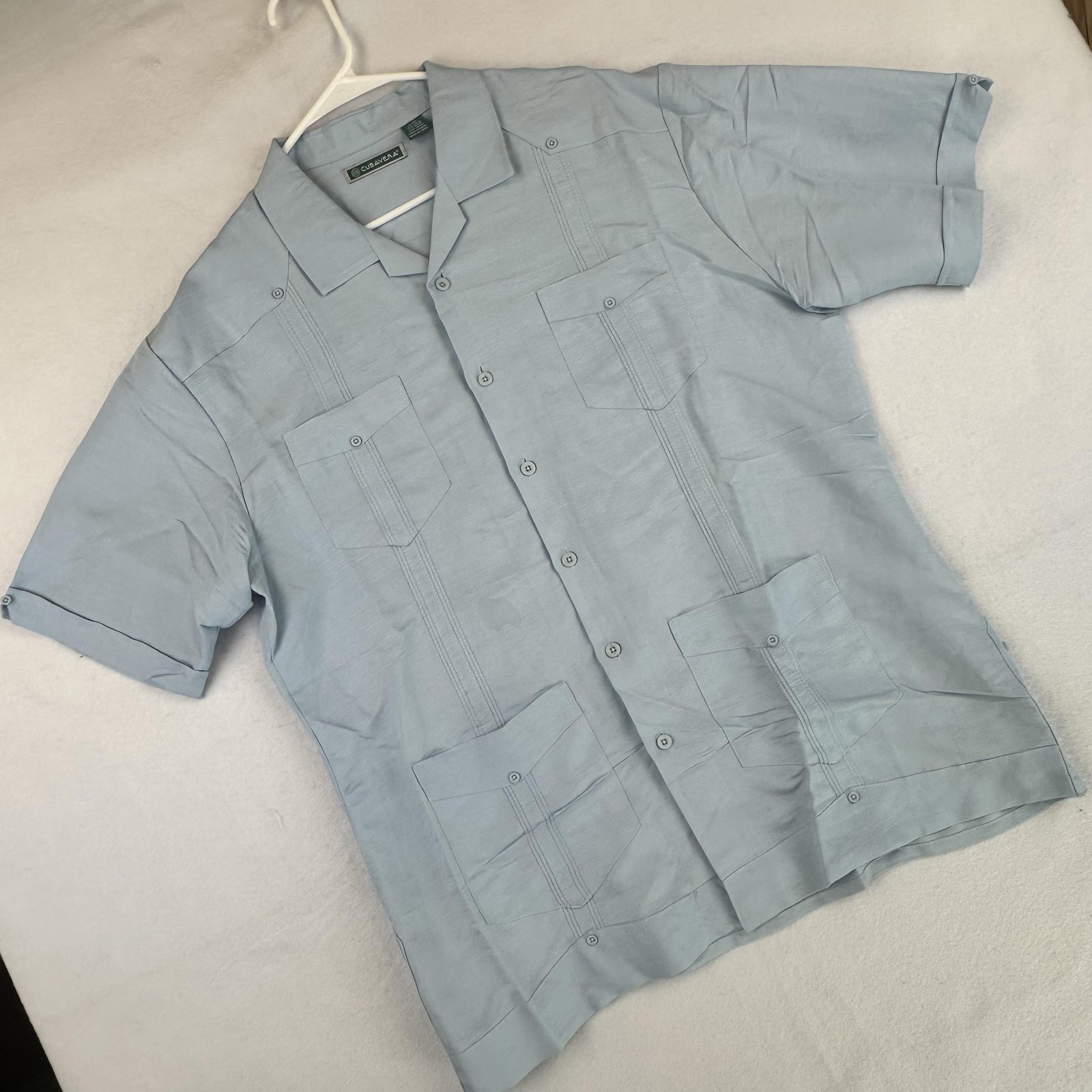 Cubavera Shirt Mens Large Short Sleeve Button Up Guayabera Four Pocket Summer