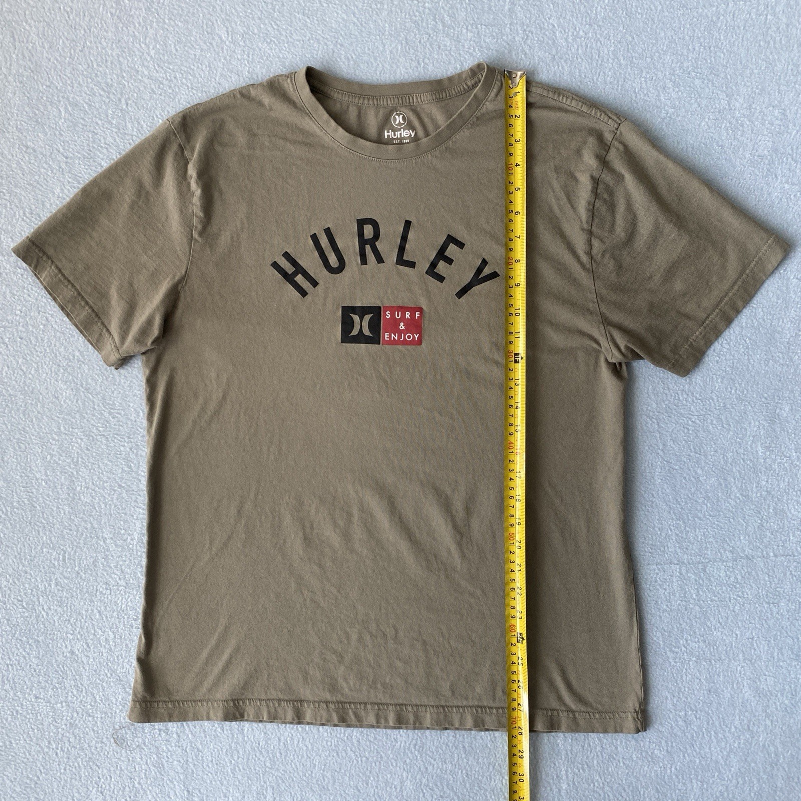 Hurley Surf & Enjoy Men’s Green Logo Graphic Tee Size Large L Skate Surf Shirt