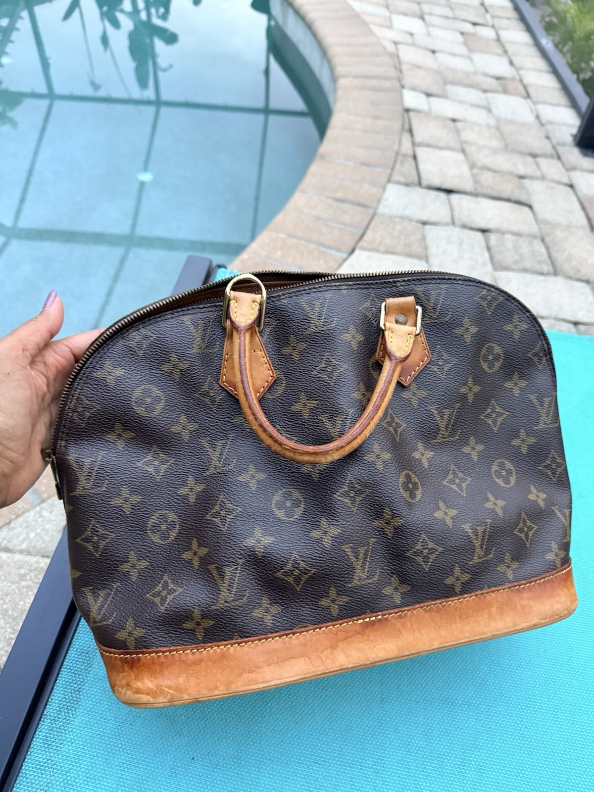 Louis Vuitton Monogram Brown Top Handle Satchel Zip Closure Gold Hardware