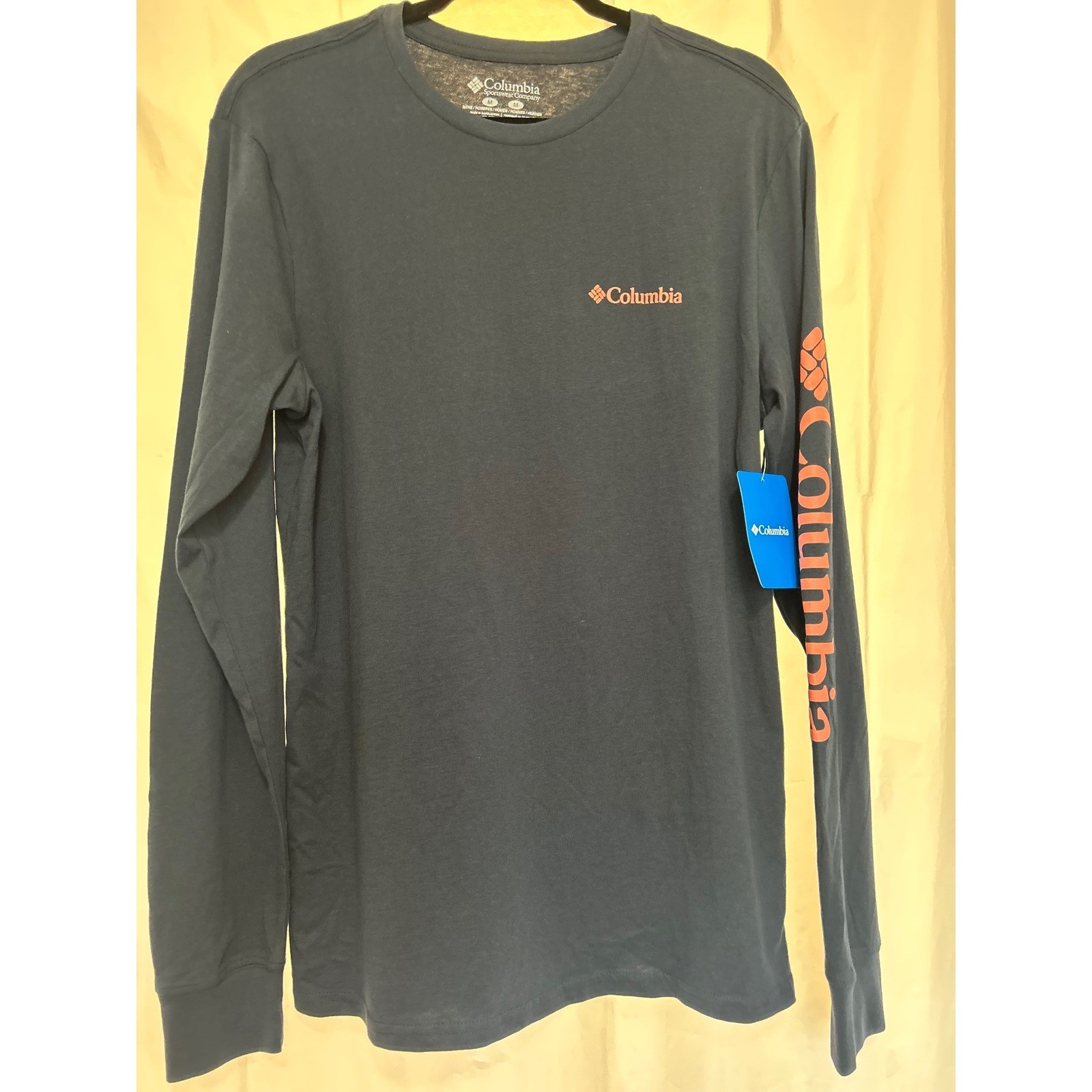 Columbia T-Shirt Long Sleeve Graphic Logo Mens Size M Charcoal Grey Orange New