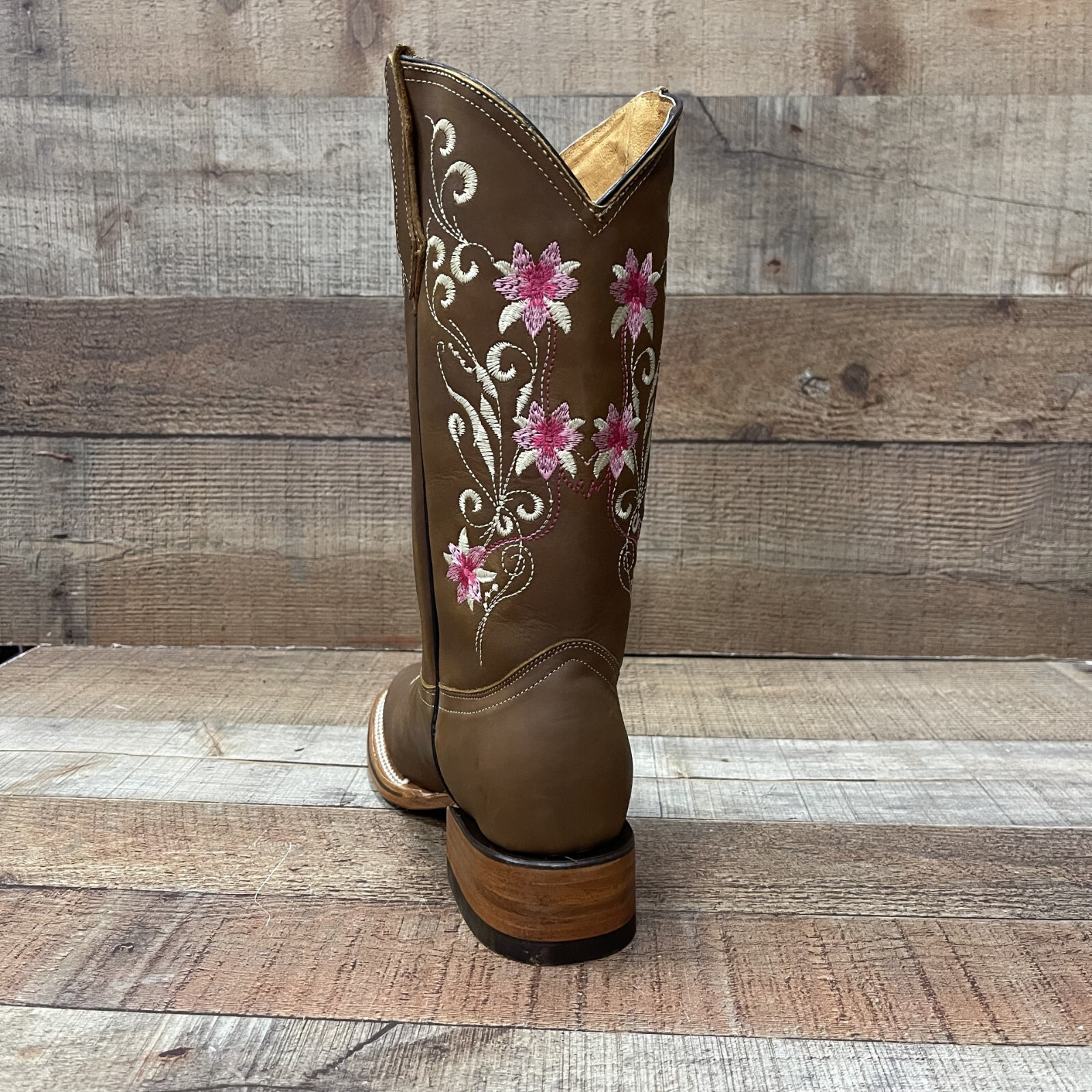 Women’s Western Rodeo Square Toe Cowgirl Boots Pink Flowers Nobuck Flor Rosa 804