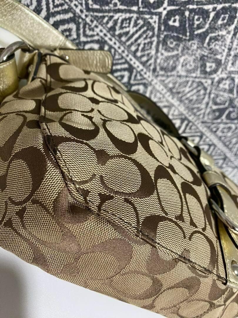 COACH Signature Monogram Canvas Leather Crossbody Shoulder Bag Brown 31cm W Auth