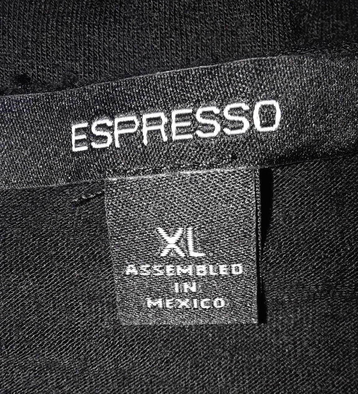 TA1-22 Espresso Women’s XL Blouse in black with blue geometric patterns in front