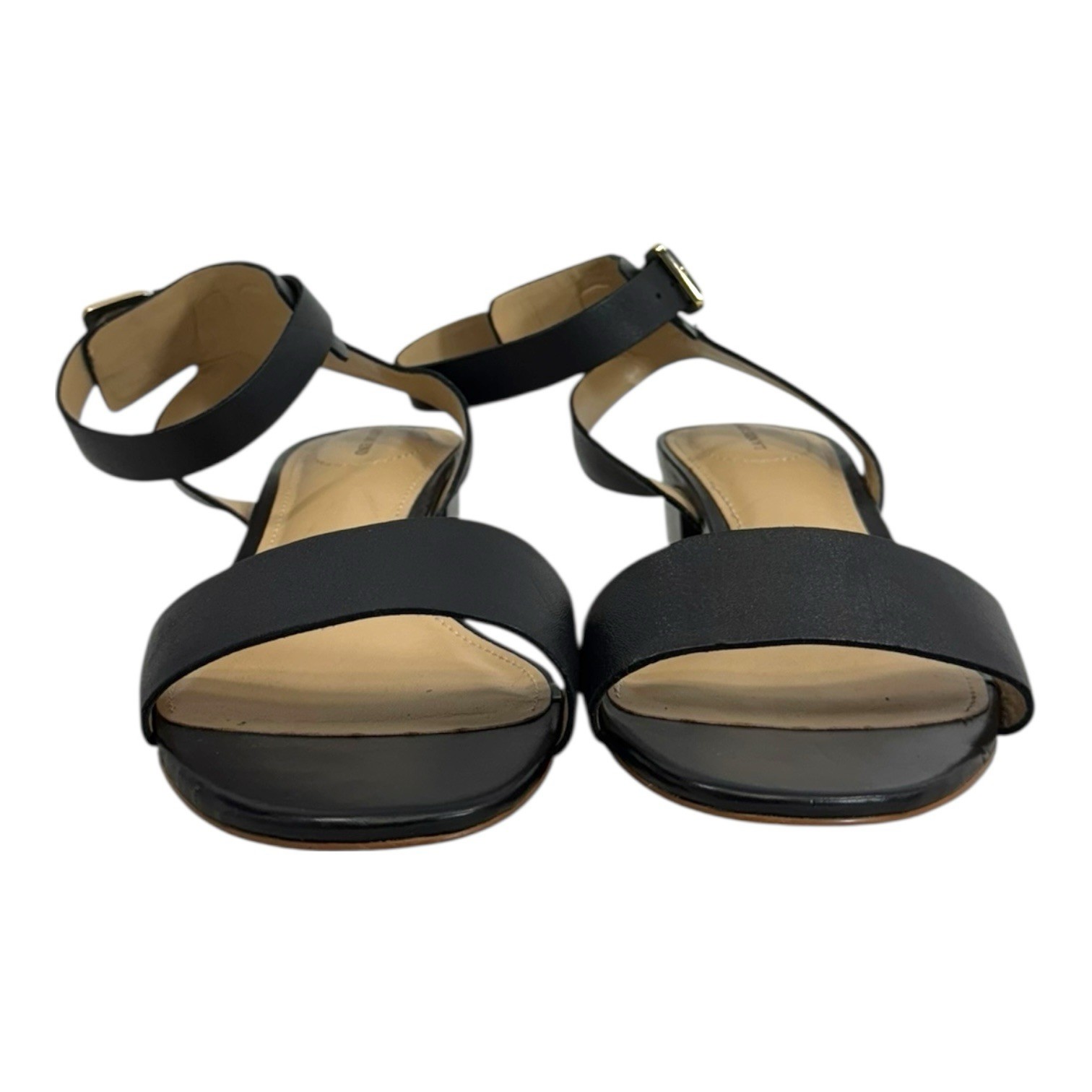 LANDS END Womens 7D 7 D Essential Leather Sandals Ankle Strap Minimalist BLACK