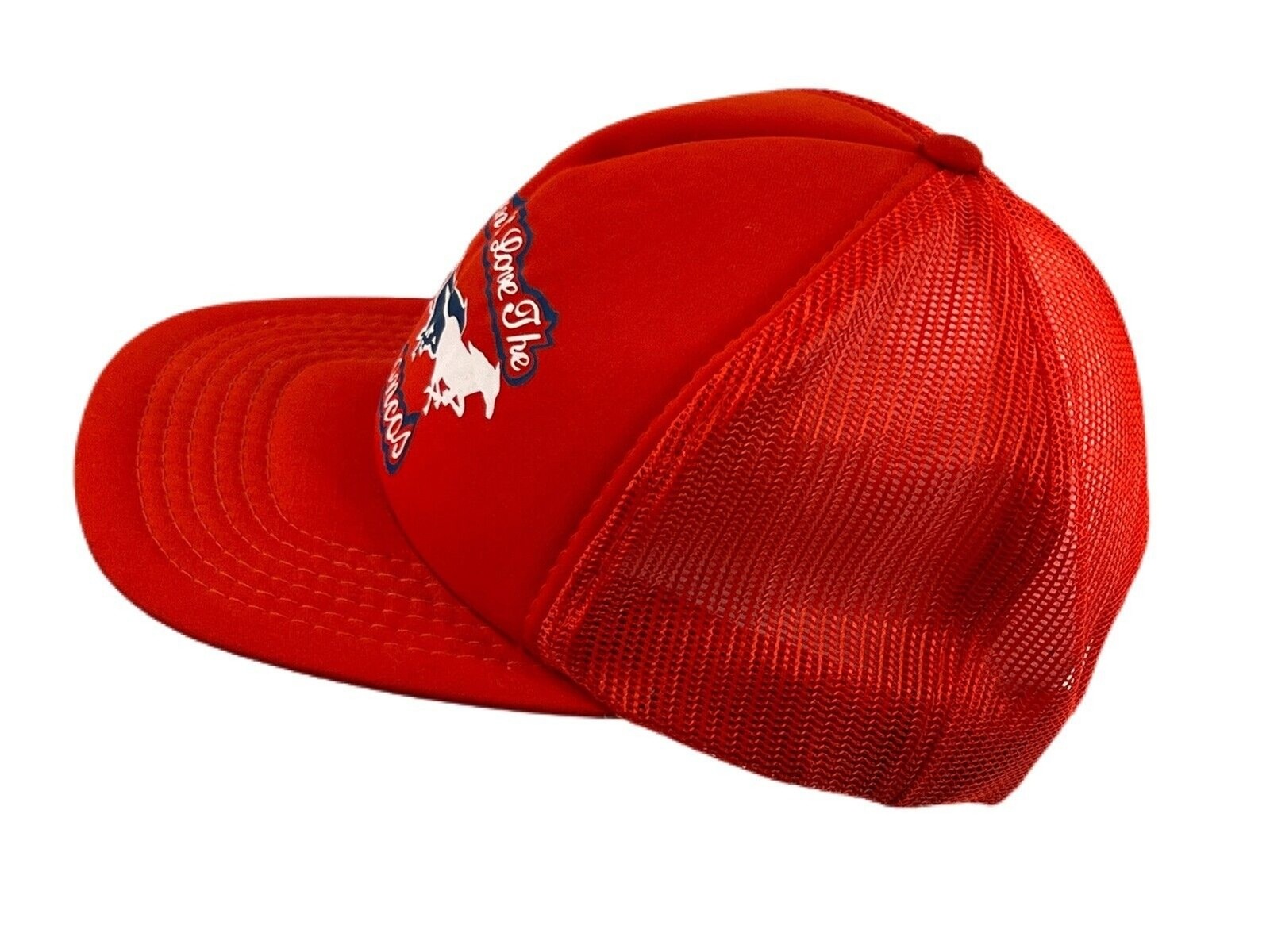 Vtg Broncos NFL Snapback Foam Trucker Hat Mesh Red “If You Don’t Love” Kiss My