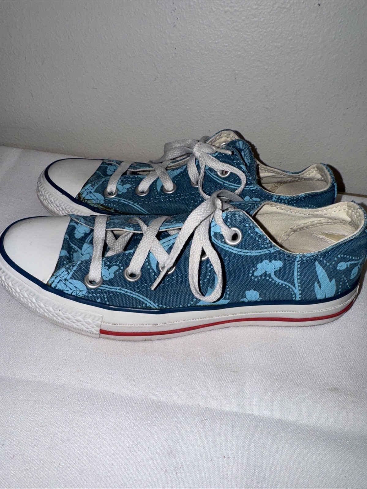 CLASSIC CONVERSE BLUE FLORAL TROPICAL PRINT LO-TOPS ALL-STAR SZ MEN 4 WOMEN 6