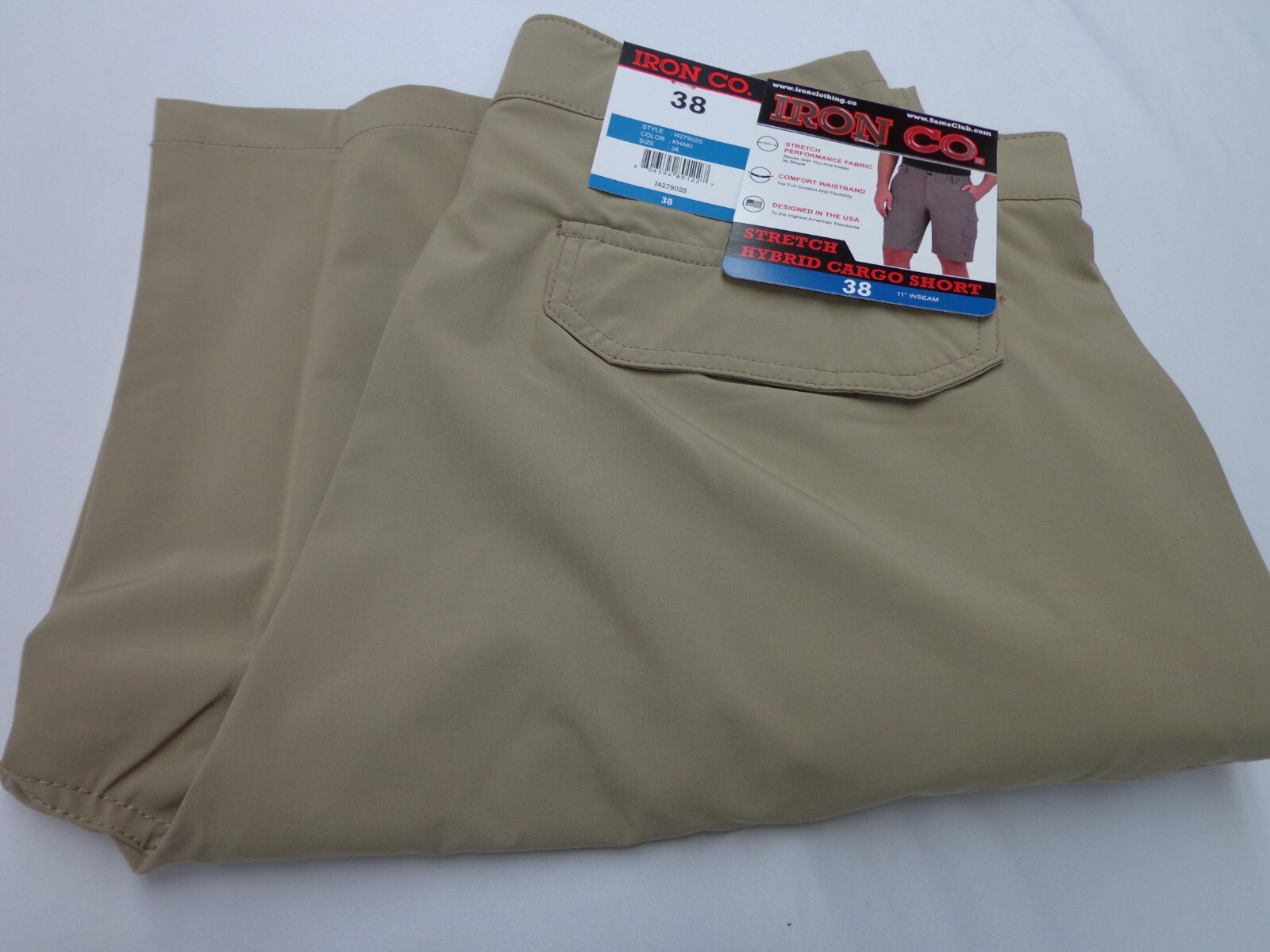 Iron Co Stretch Performance Hybrid Cargo Shorts Khaki Tan Size 38