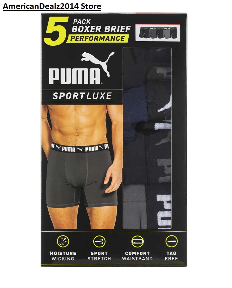 Puma Men’s Boxer Briefs, 5 pack – BLACK, BLUE, GRAY (Select Size: Small-XXL)