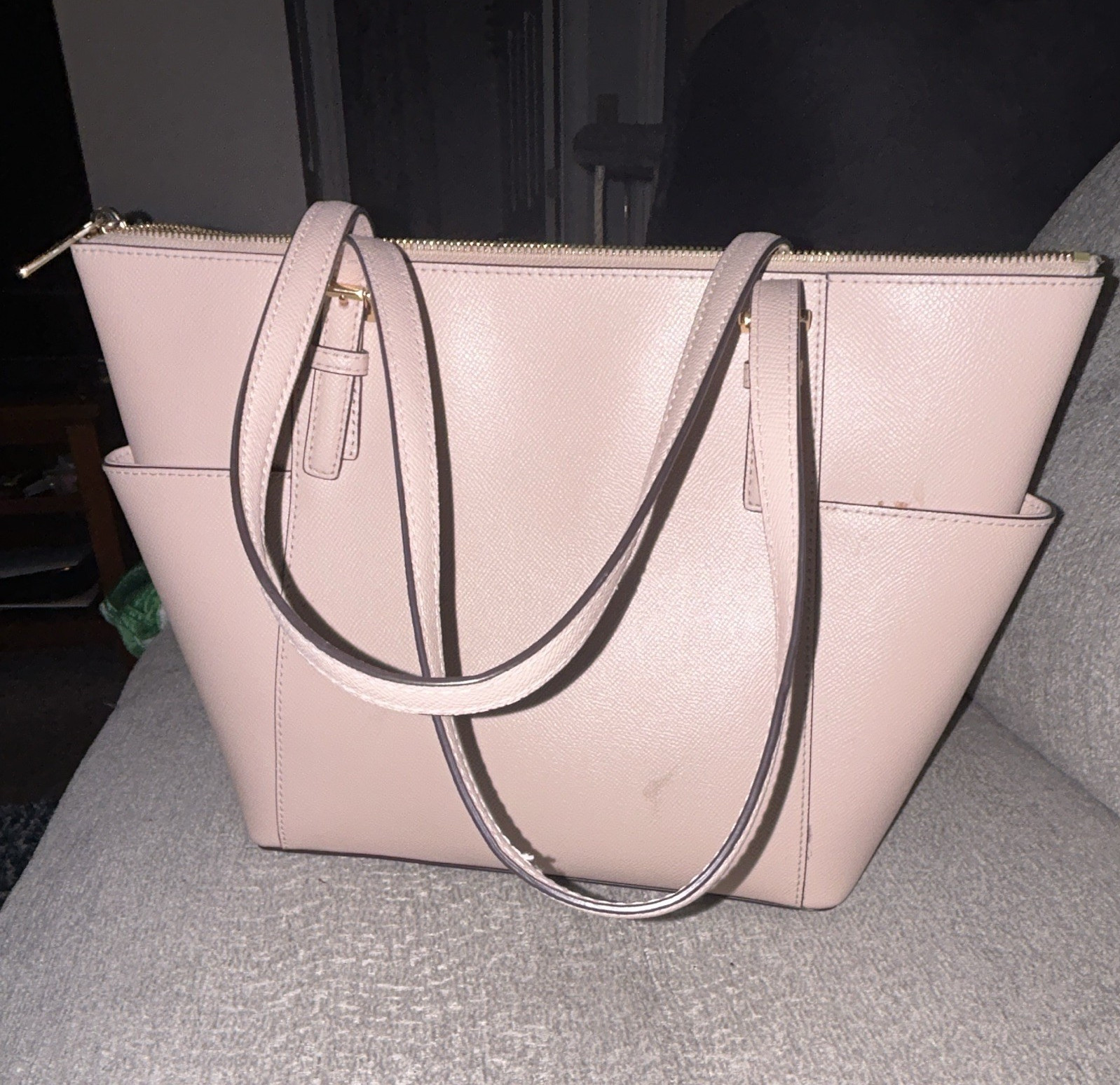 Michael Kors Pink Zip-Top Tote w/ MK Charm, Gold Hardware, Lined Pockets