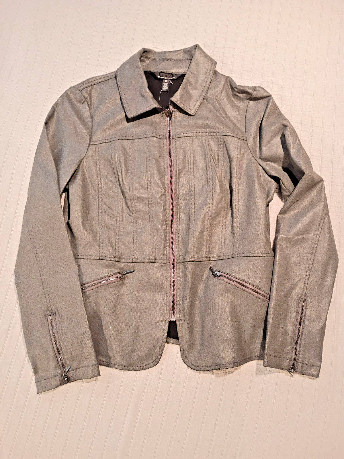 WHITE HOUSE BLACK MARKET WHBM women’s Zip up biker jacket GRAY Size 12 NEW NWT