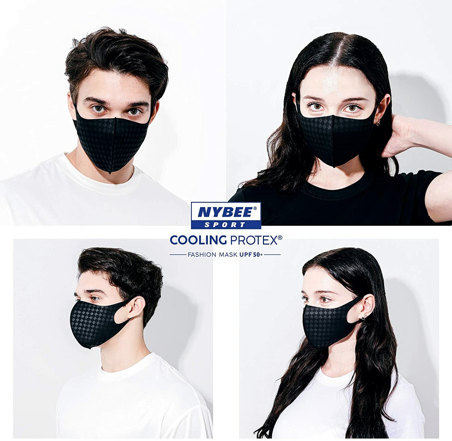 Luxury Fashion Black Face Mask Cooling Protex UPF 50+ Reusable Washable