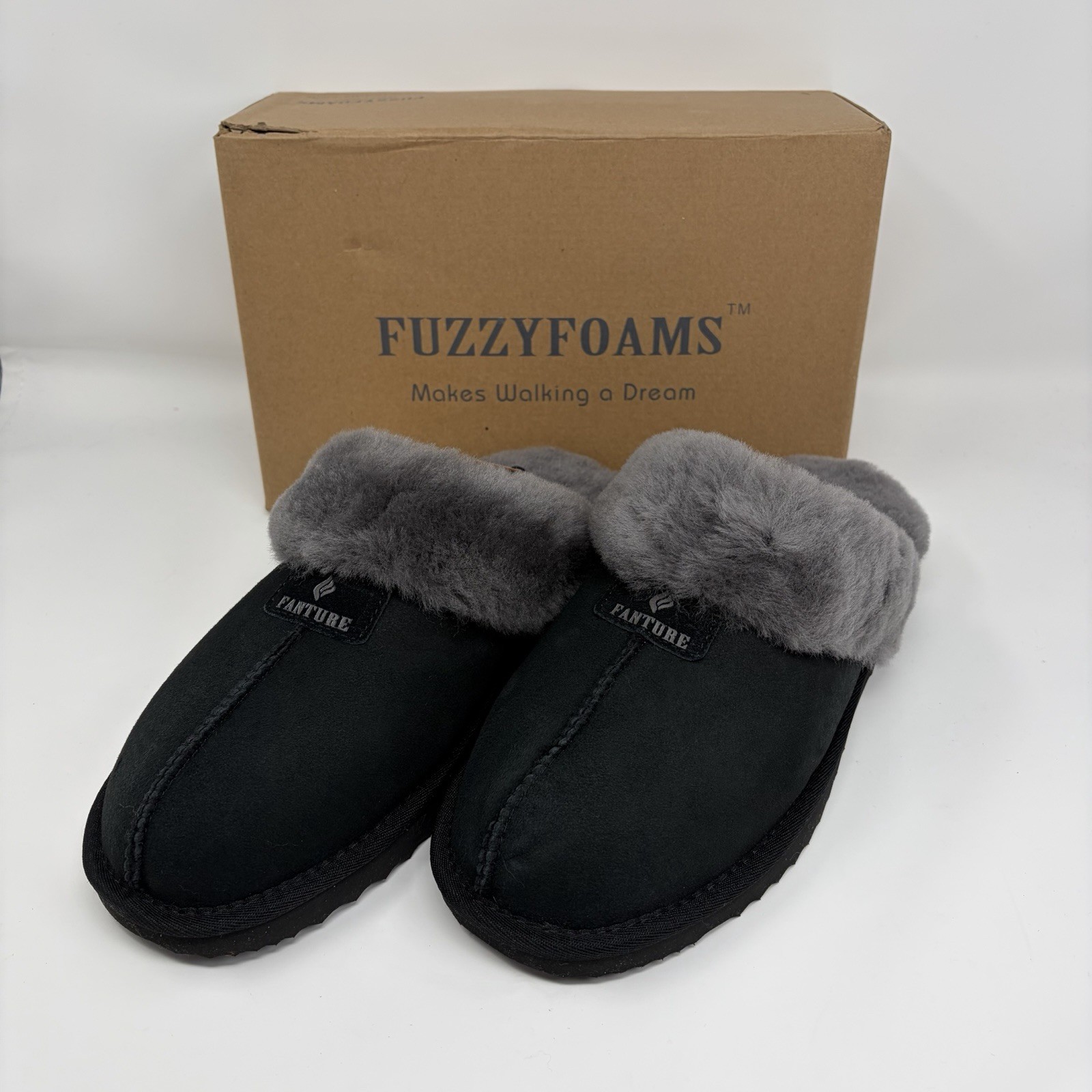 Fanture Cloud 901 Black Grey Sheepskin Memory Foam Slippers Women’s Size 11