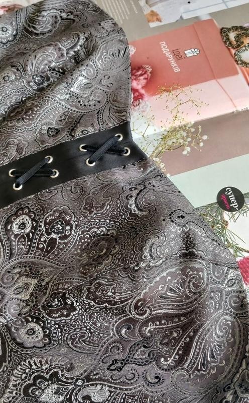 Orsay Black Silver Paisley Strapless Corset Bustier Top Lace-Up Boned Zipper
