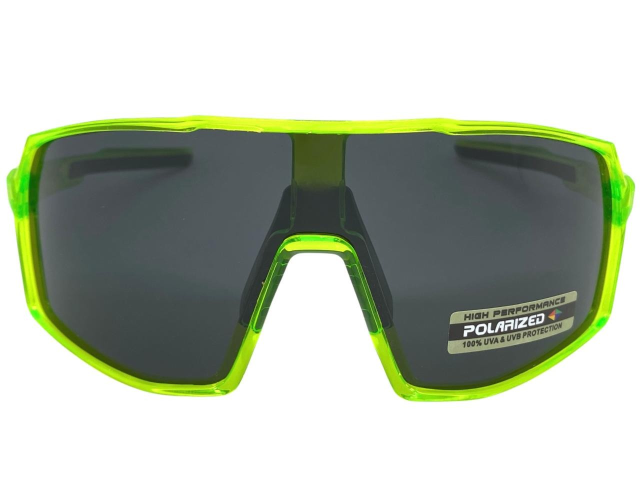 Sporty Biker Wrap Around Shield Fishing POLARIZED SUN GLASSES Large Green Frame