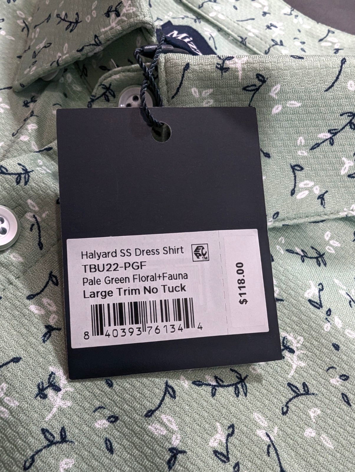 Mizzen+Main Trim Fit Halyard Green Floral Short Sleeve Button-Up Shirt Size L