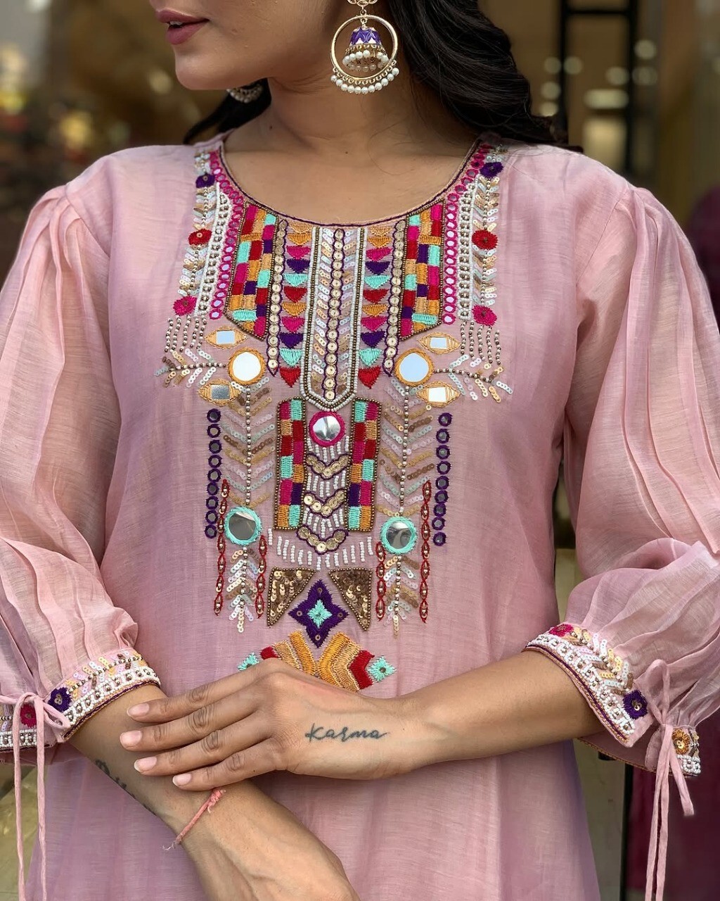 Indian Women Chanderi Silk Anarkali Kurta Pant Dupatta Set Kurti Salwar Kameez