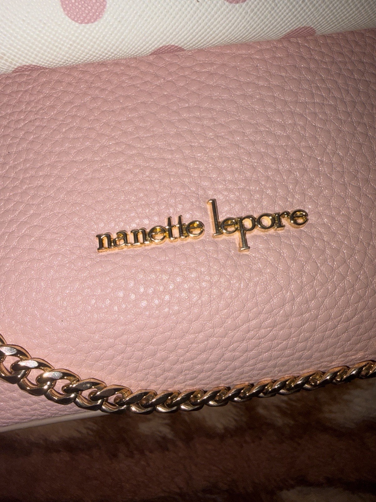 Nanette Lepore Womens Pink White Double Handle Shoulder Tote Handbag W/ Wallet