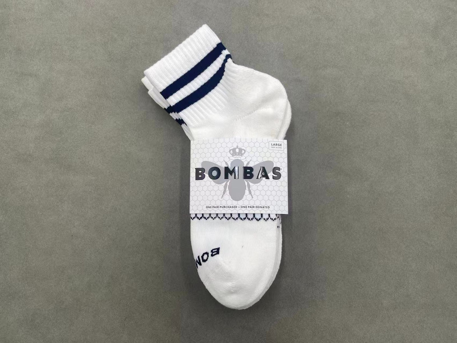 BOMBAS Men’s Quarter socks Large 9-13 3 pairs Black Stripes White