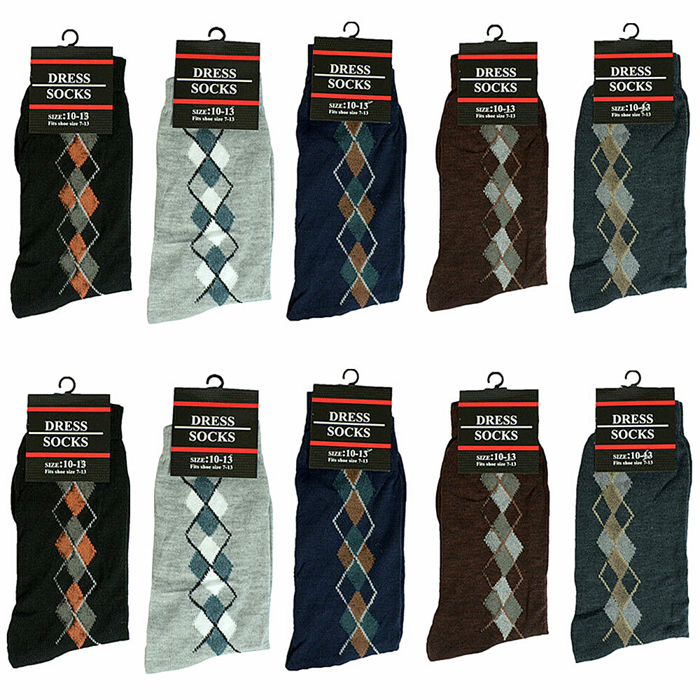 3-12 Pairs Mens Multi-Color S-Argyle Cotton Fashion Casual Dress Socks 10-13