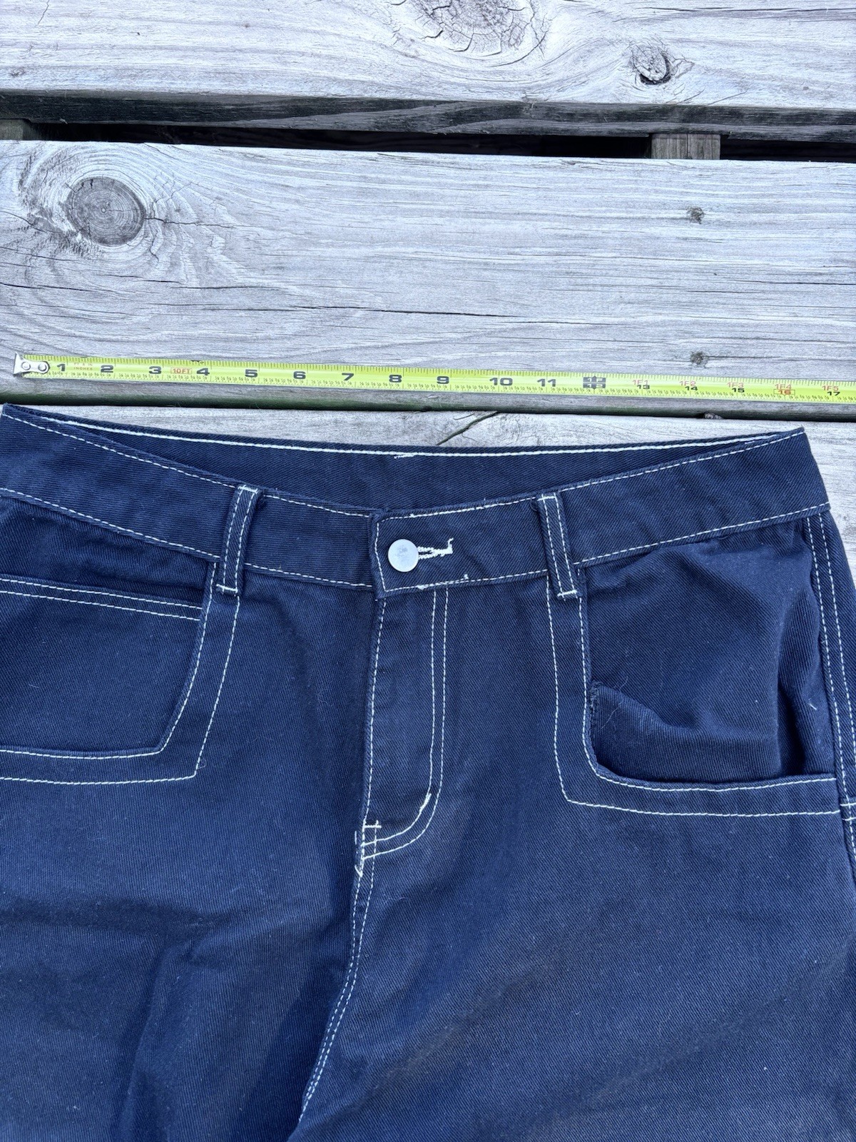 Men’s Dark Wash Blue Denim Wide-Leg Jeans Button Fly Embroidered 5-Pocket