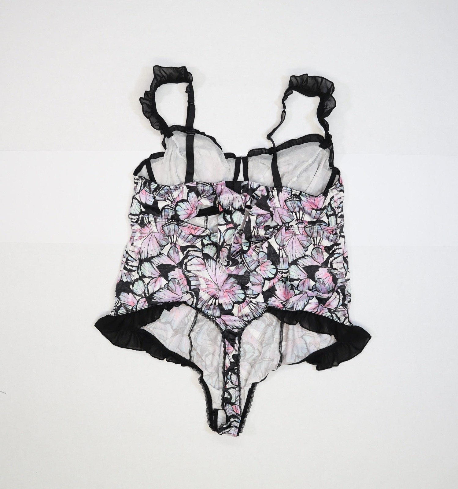 Torrid Bodysuit Womens 2 Butterfly Print Mesh Ruffle Underwire NWT Lingerie