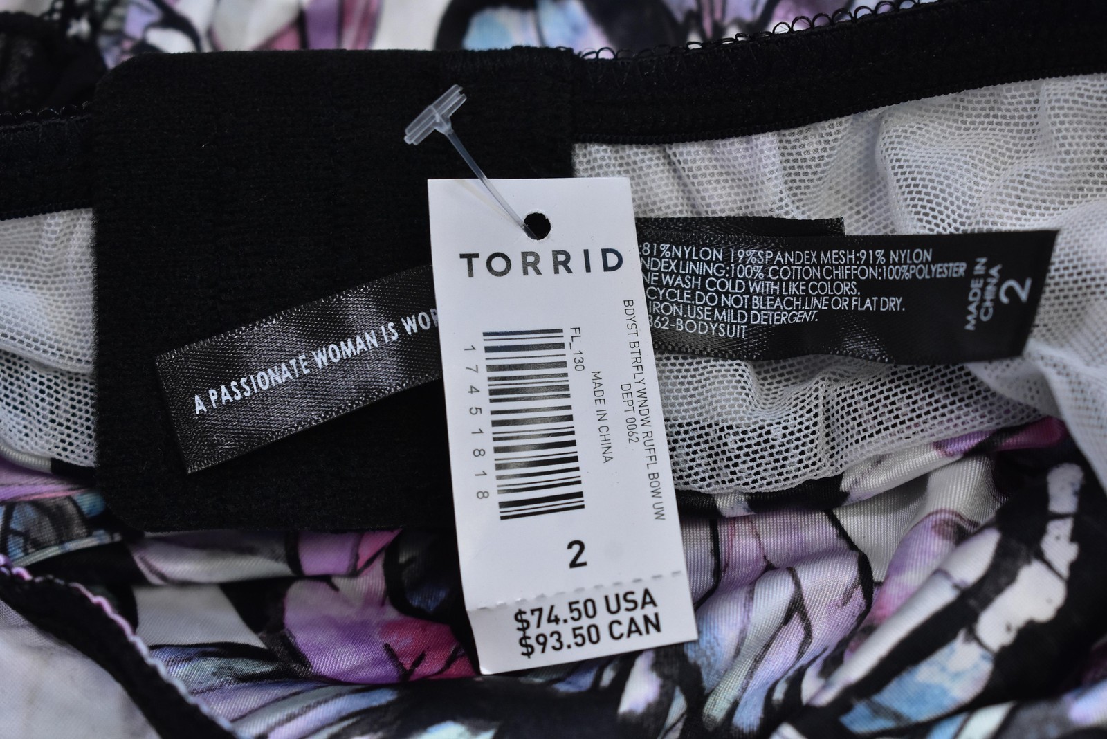 Torrid Bodysuit Womens 2 Butterfly Print Mesh Ruffle Underwire NWT Lingerie