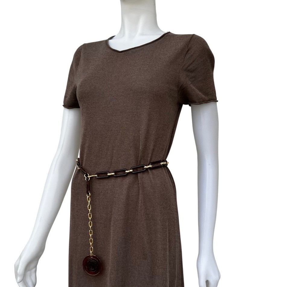 Zara Knit Midi T-shirt Dress Rolled edges Cotton Brown Lagenlook Granola Girl S