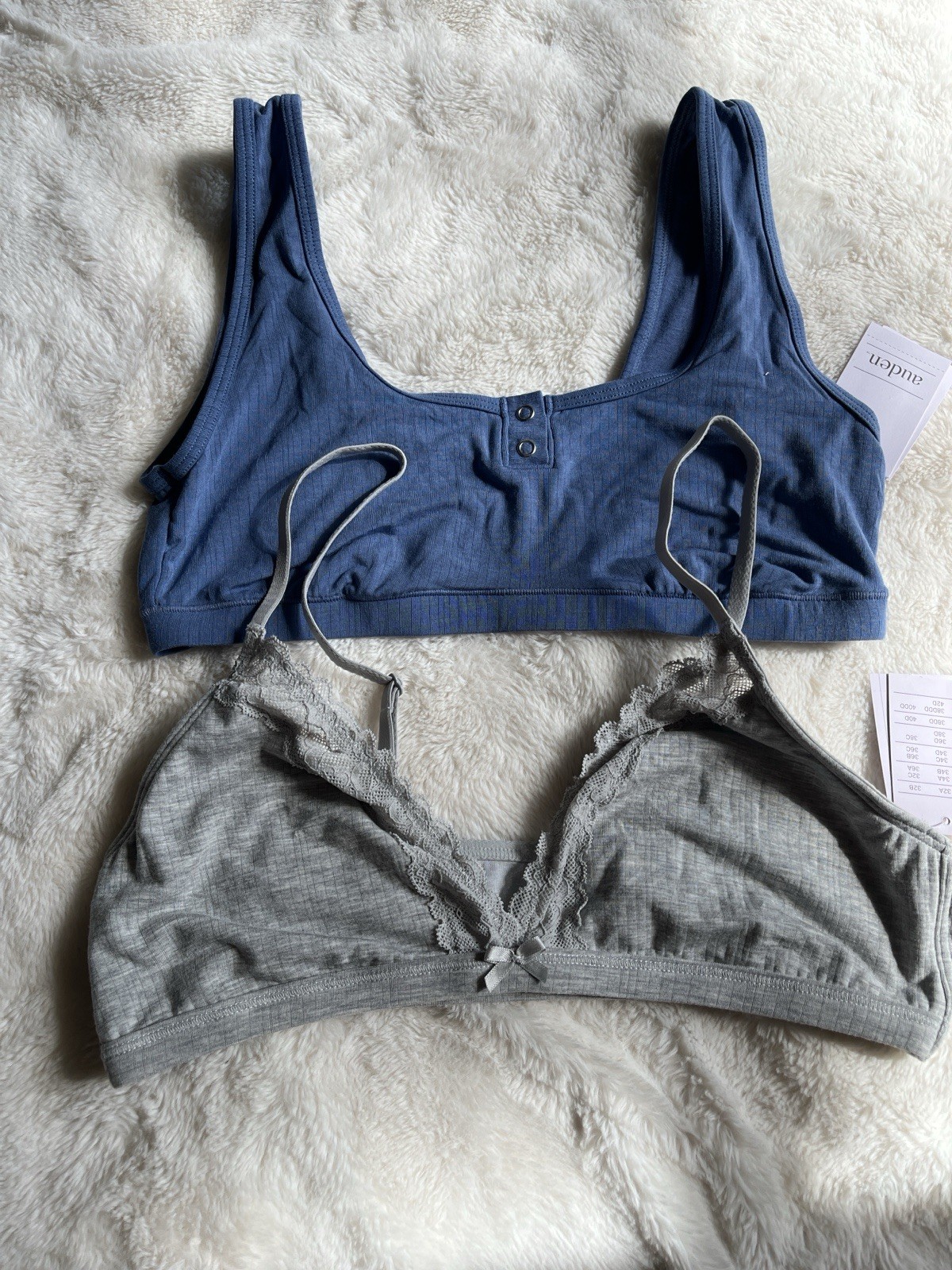 Auden Women’s Wireless Bralette Bra Set M Blue & Gray Lace Adjustable Straps