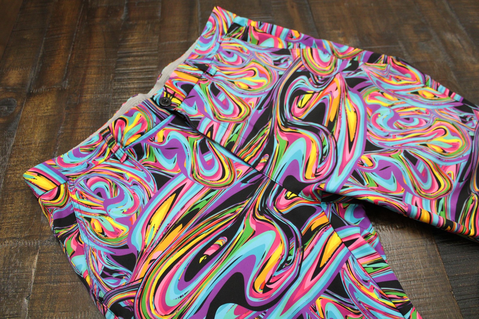 Hreski Pants Mens 34×30 Multicolor Psychedelic Swirl Chino Golf Casual Fun