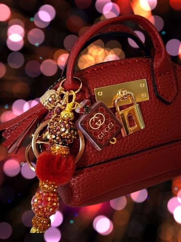 Bag Charm Burgundy Faux Leather Luxe Mini Purse Charm Keychain Accessory