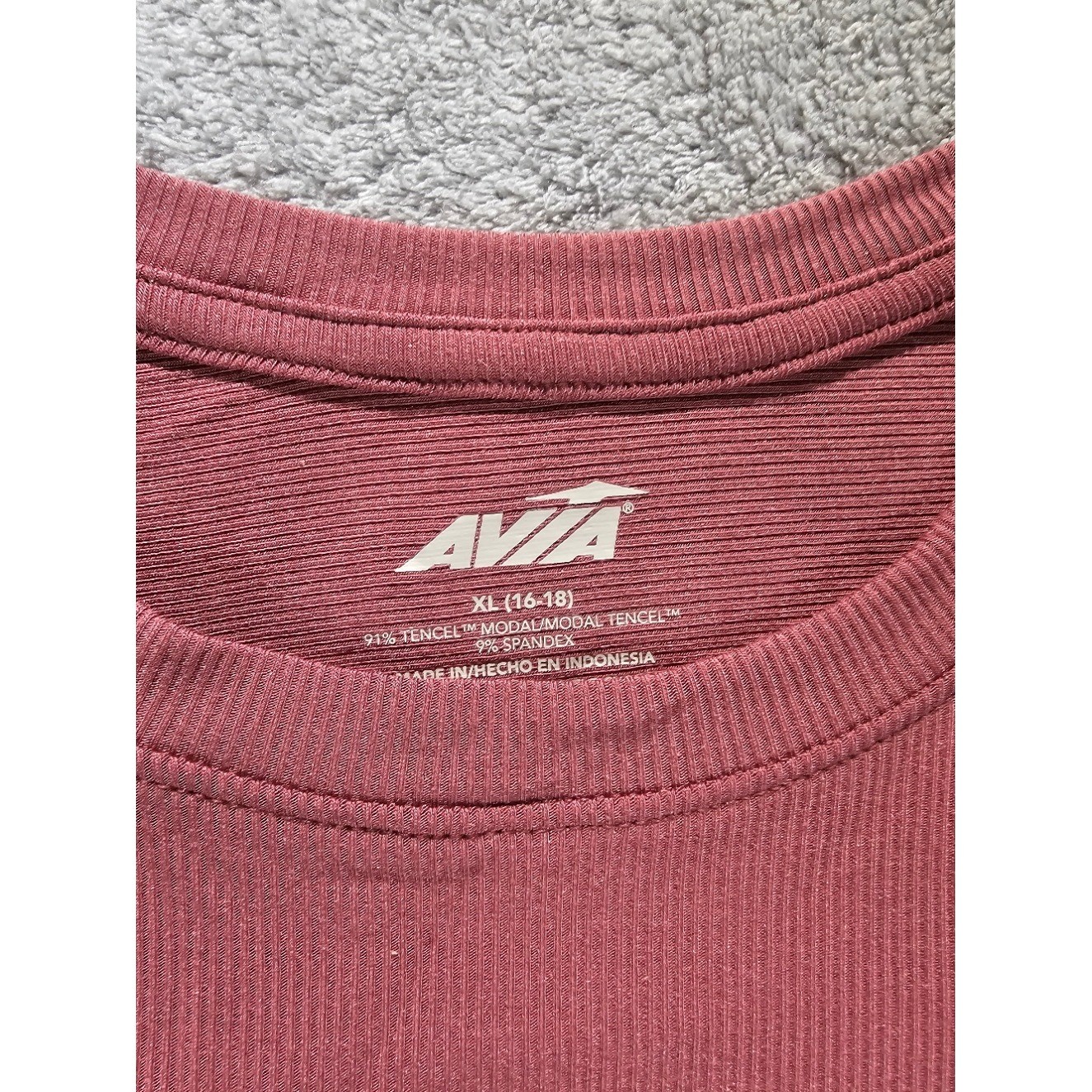 Avia Womens Ribbed Performance T-Shirt Rosewood Mauve XL 16-18 NWT