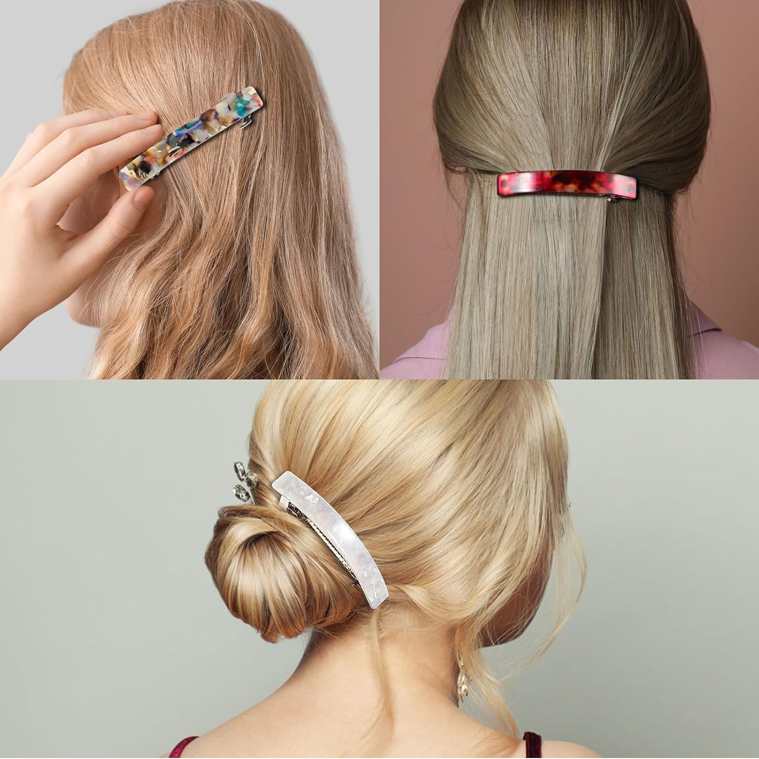 6 Pcs Acrylic Large French Hair Barrettes Clips for Women Thick Hair Long Hair