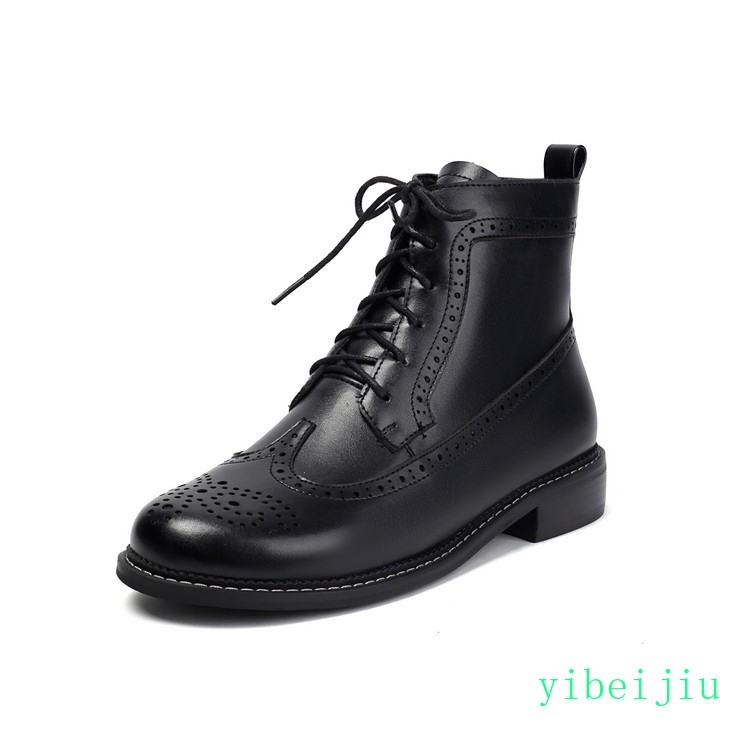 Women’s Wing Tip Brogue Ankle Boots Booties Low Heel Leather Shoes Casual Carved