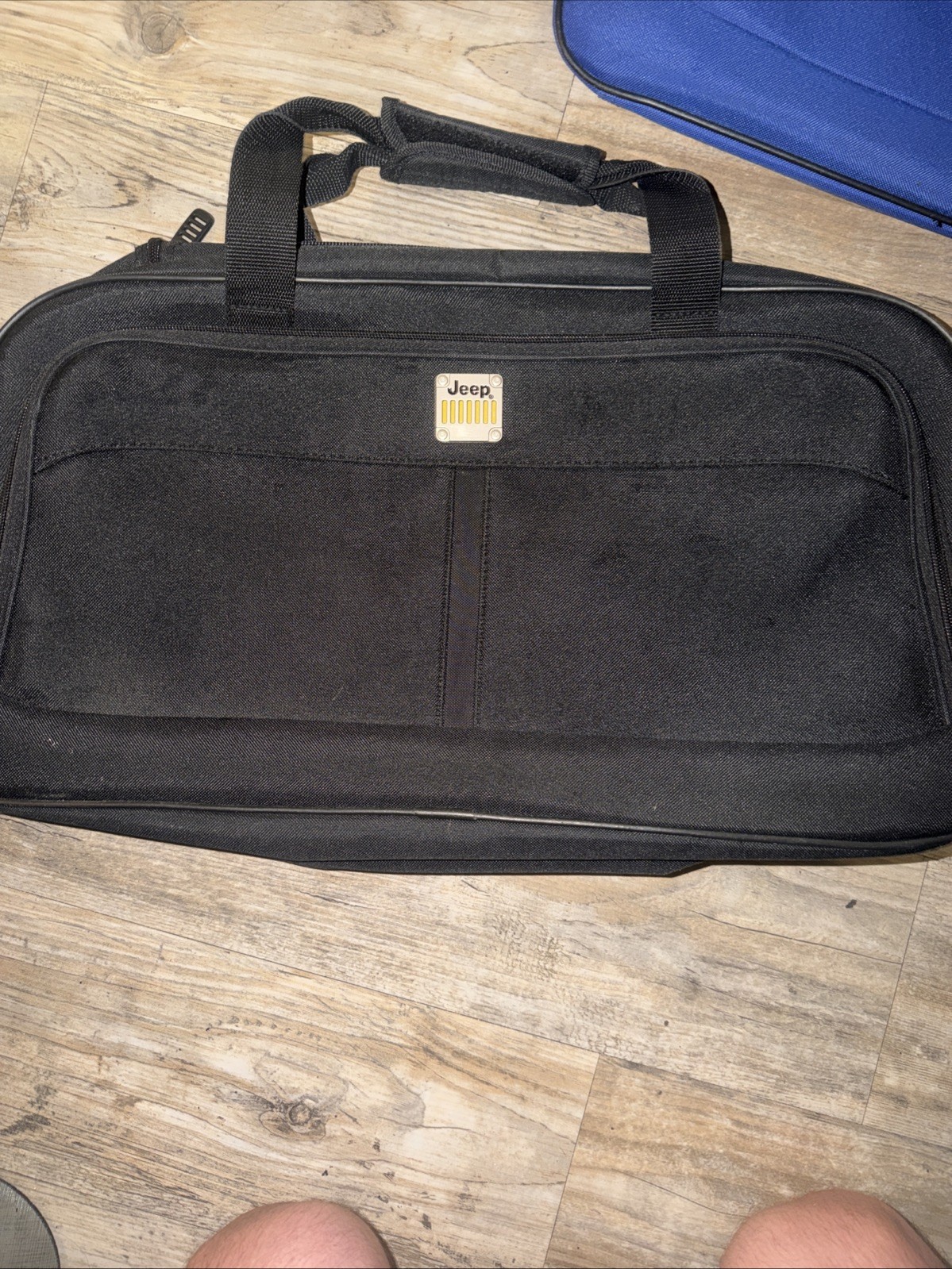 Vintage Black And Blue Jeep Duffle Bags Used + draw string bag. See description