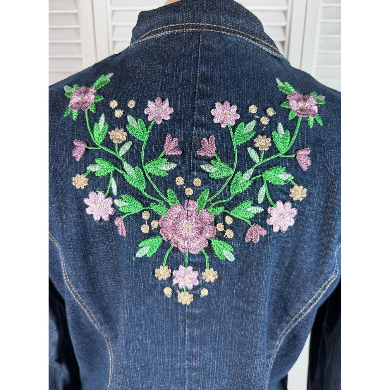 DCC Stretch Denim Blazer Jacket Floral Embroidered Blue Jean Medium M