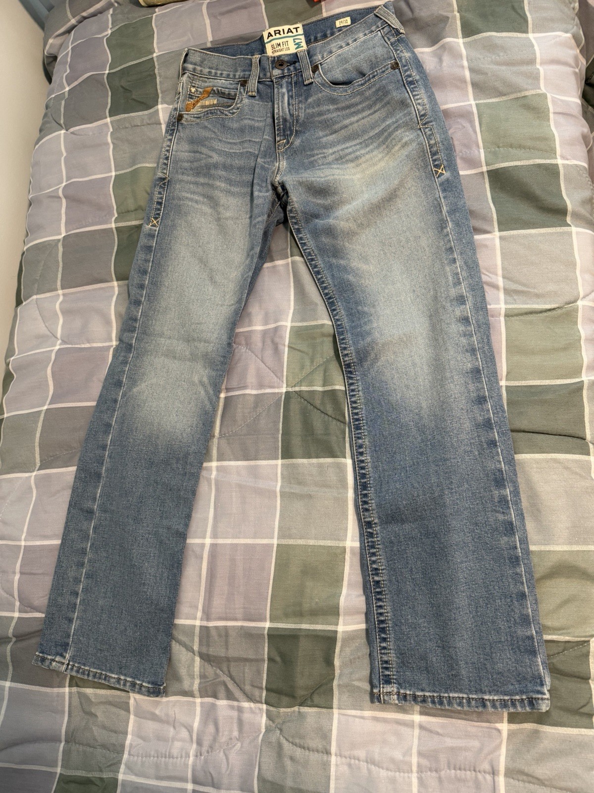 Ariat Men’s Slim Fit Straight Leg Light Wash Blue Denim Cotton Jeans