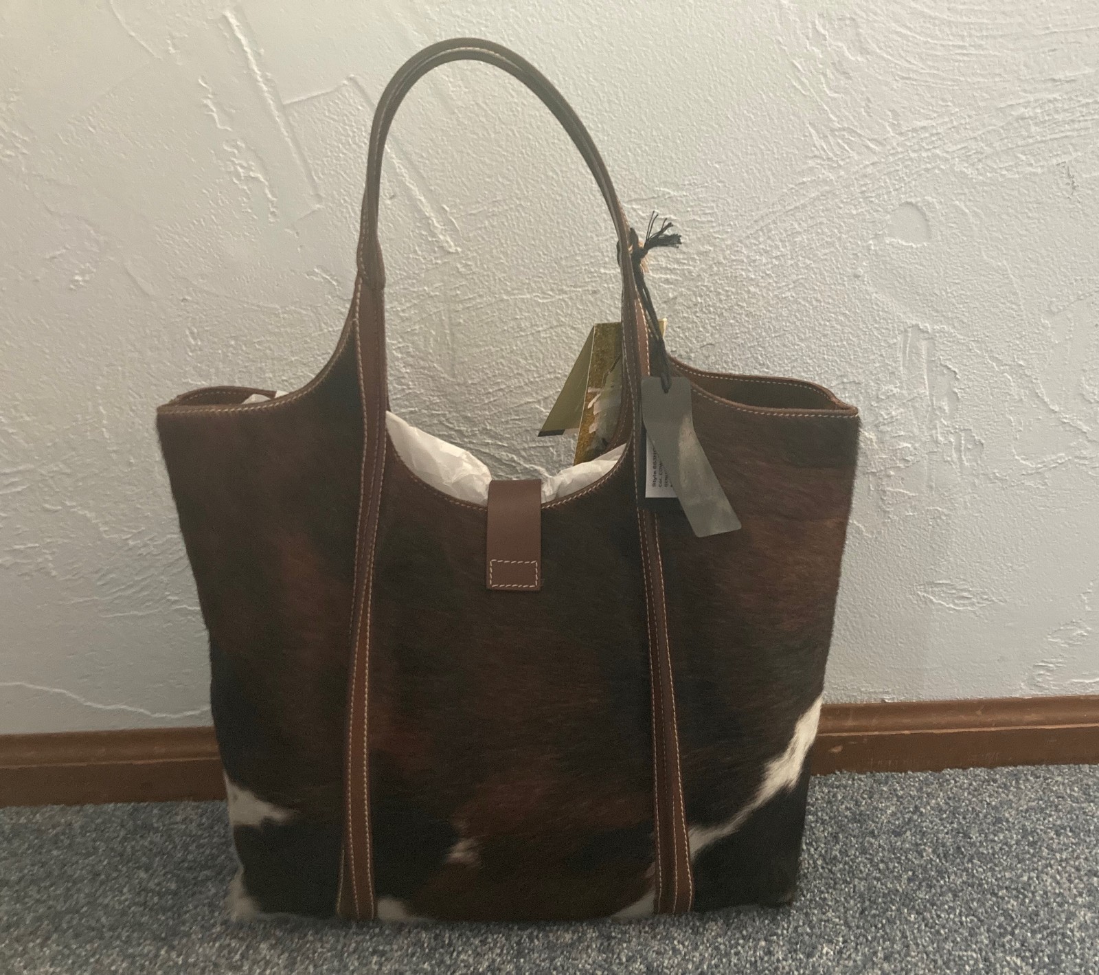 CAVALCANTI ITALIAN DESIGNER CALF HAIR BROWN COWHIDE LEATHER HOBO BAG