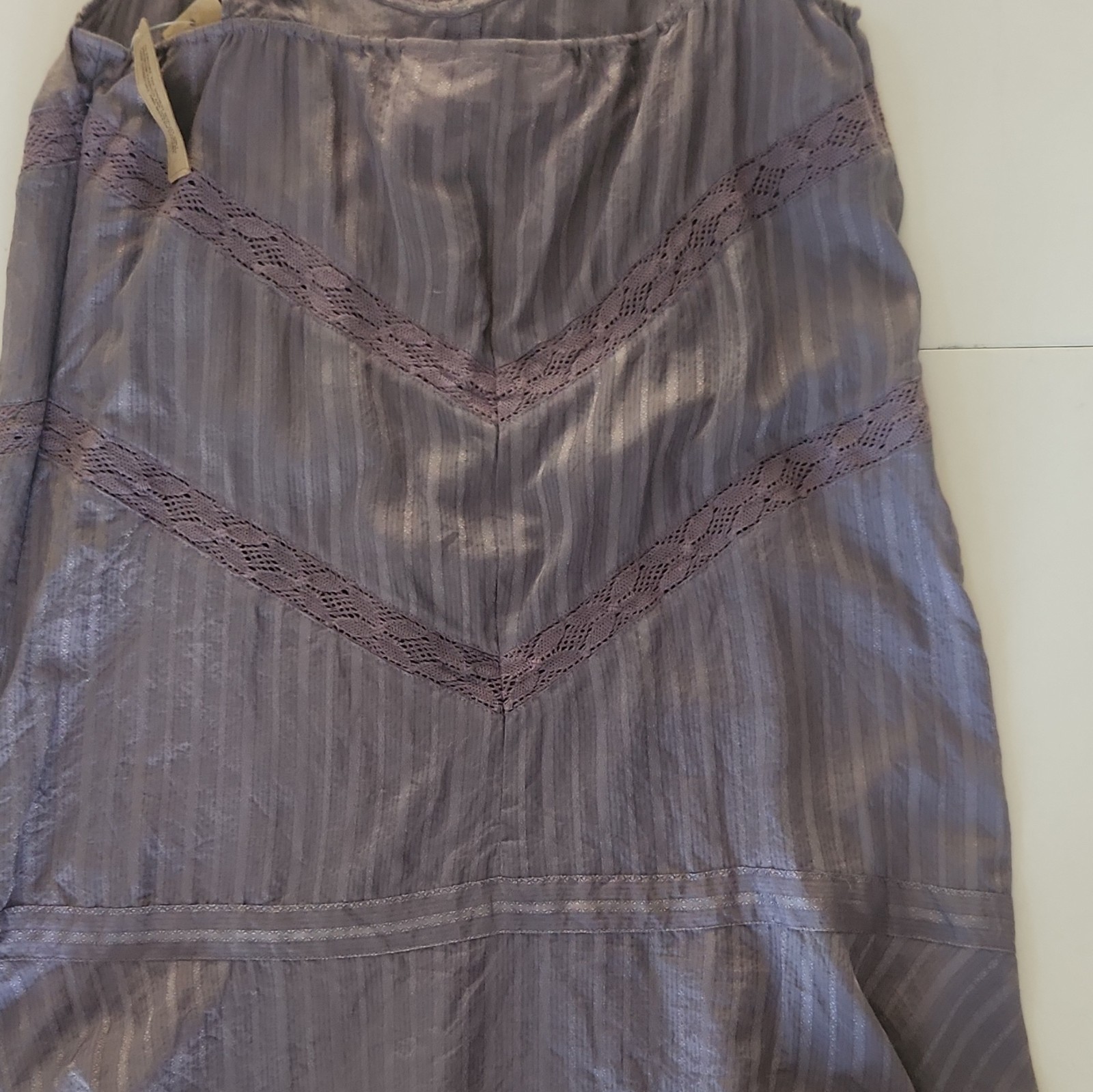 Women’s Top Vintage Dark Lavender Striped Slip with Lace Trim and Bow Detail
