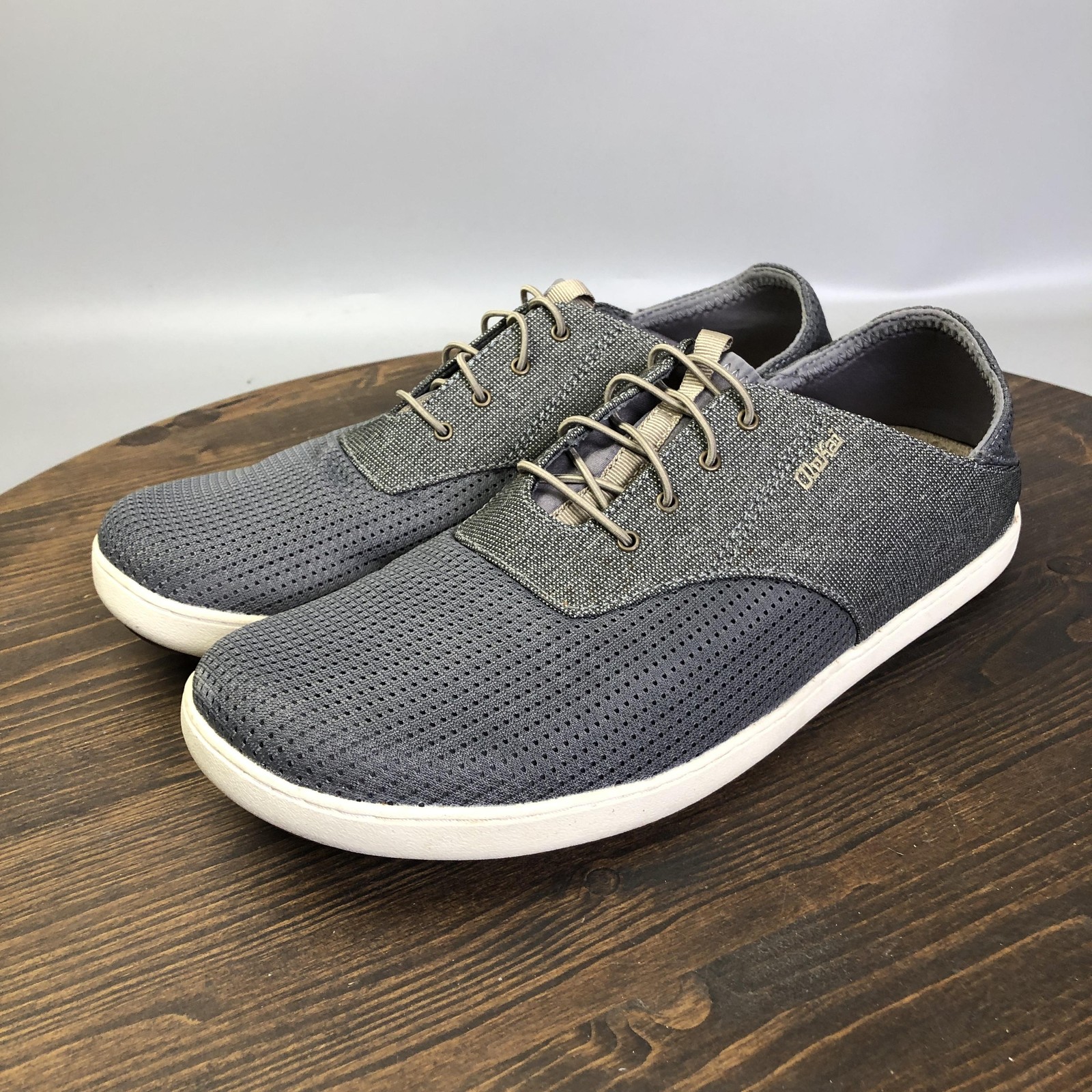 OluKai Nohea Moku Shoes Mens Size 12 Gray Mesh Lace Up Casual Boat Shoes Comfort