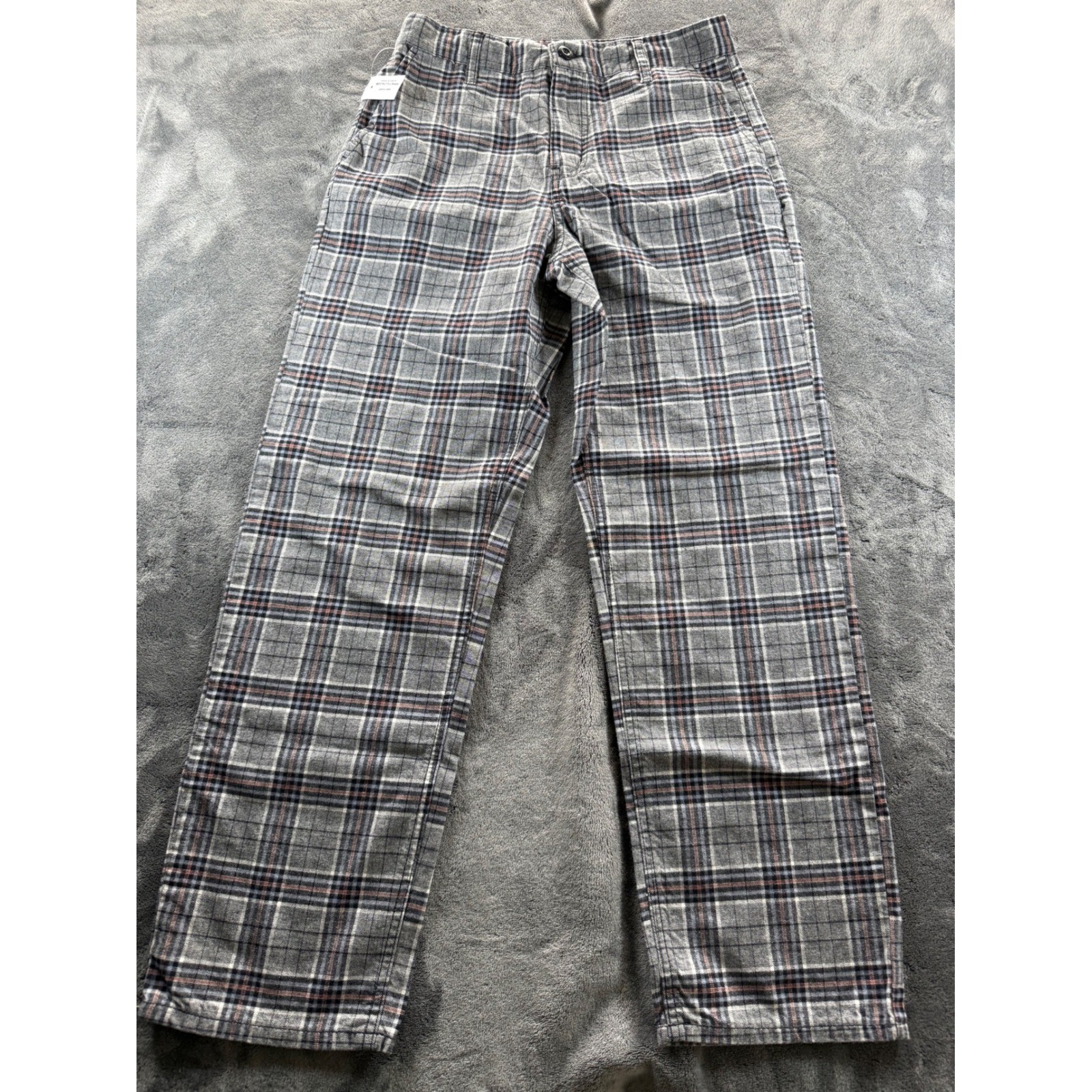 NWT RSQ Loose Plaid Pants Grey Black Checkered Straight Leg W28xL32 New