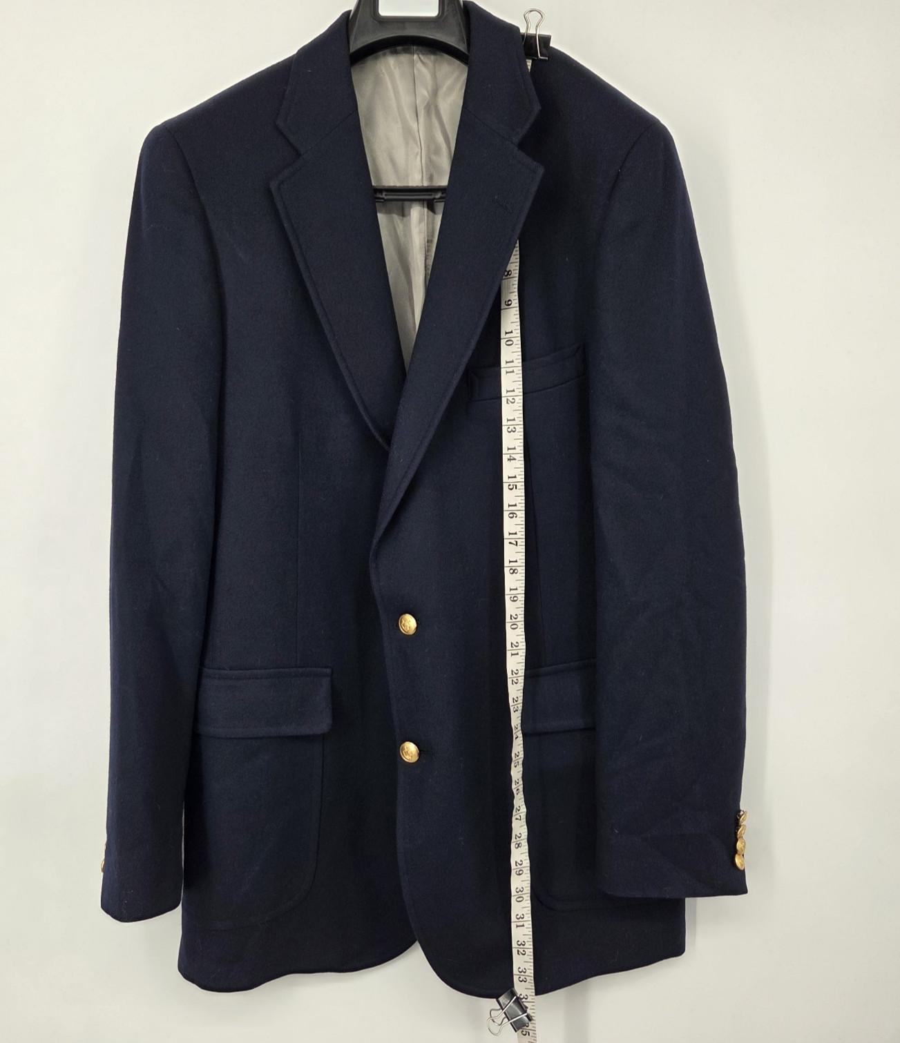 Vintage Chaps Ralph Lauren Blazer Mens Gold Button USA Navy Blue 100% Wool 46?