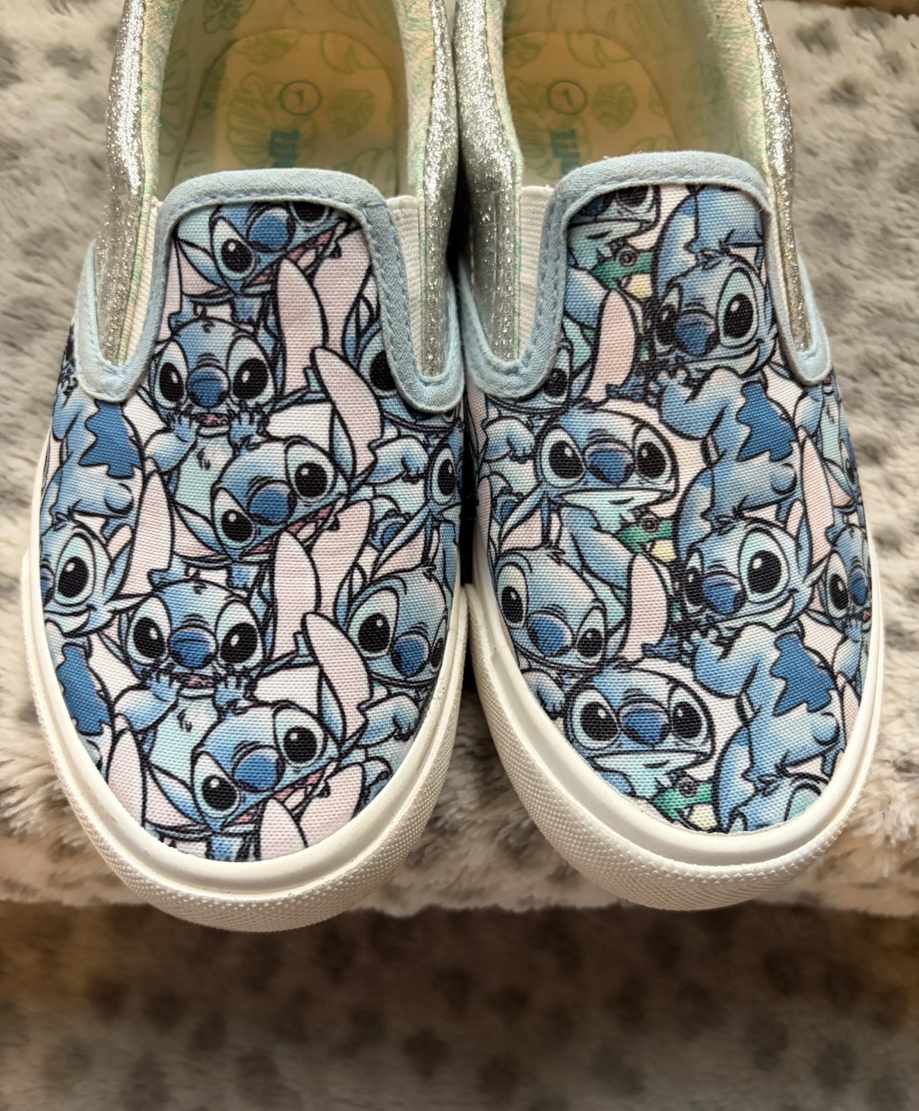 Disney GroundUp Lilo & Stitch Girls Slip-On Sneaker Shoes 1 Glitter Canvas Blue